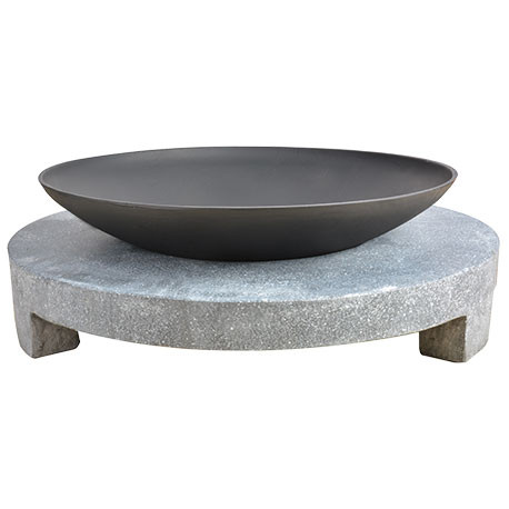 Brasero de jardin avec vasque en fonte Ø60 cm avec socle rond en granit – 70 x 70 x 23 cm