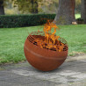 Brasero de jardin rond en métal ajouré rouillé décor flammes – 58 x 58 x 46,5 cm