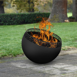 Brasero de jardin rond en métal ajouré avec décor pois – 58 x 58 x 46,5 cm