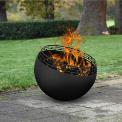 Brasero de jardin rond en métal ajouré noir décor flammes – 58 x 58 x 46,5 cm