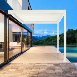 Pergola bioclimatique adossée en aluminium avec lames orientables manuellement - 300 x 300 x 250 cm - 9 m² - Blanc