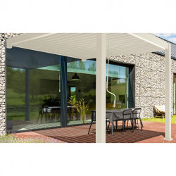 Pergola bioclimatique adossée en aluminium avec lames orientables manuellement - 300 x 300 x 250 cm - 9 m² - Blanc