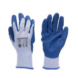 Gants de maçon en polycoton jauge 10 avec paume à enduction latex  bleu blanc