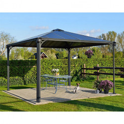Tonnelle de jardin anthracite 11,2 m² 360 x 360 x 295 cm – toiture en polycarbonate