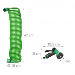 Tuyau d’arrosage spiral extensible jusqu’à 10 m avec pistolet arroseur 7 jets