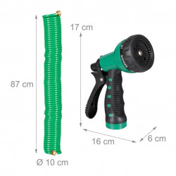 Tuyau d’arrosage spiral extensible jusqu’à 20 m Diamètre intérieur 1,1 cm – 3/4ʺ avec pistolet arroseur