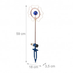 Arroseur de surface rotatif en forme de fleur avec boules bleues en cuivre et fer – 18 x 3,5 x 59 cm