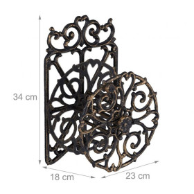 Support mural pour tuyau d’arrosage pivotant en fonte – 23 x 18 x 34 cm – Noir / Or