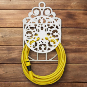 Support mural pour tuyau d’arrosage de 20 m de long en fonte – 32 x 20 x 50 cm – 2 couleur Marron ou Blanc