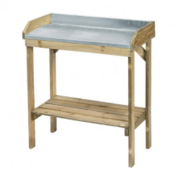 Table de préparation en pin du Nord avec plateau zinc avec étagère – 85 x 42 x 97 cm