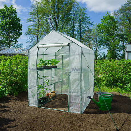 Serre de jardin en polyéthylène et armature métallique avec 2 étagères à 2 plateaux - 2 m² – 140 x 140 x 195 cm