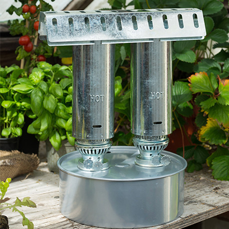 Appareil de chauffage en alu et zinc 2 brûleurs à poser pour serres de jardin de 5m² max – Capacité : 4,5 L – H41 x Ø30cm Appareil de chauffage en alu et zinc 2 brûleurs à poser pour serres de jardin de 5m² max – Capacité : 4,5 L – H41 x Ø30cm