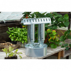 Appareil de chauffage en alu et zinc 2 brûleurs à poser pour serres de jardin de 5m² max – Capacité : 4,5 L – H41 x Ø30cm