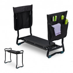 Banc Genouillère pour jardin en acier avec position assise ou à genoux 60 x 27,5 x 50 cm noir