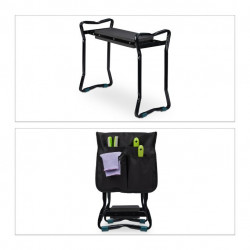 Banc Genouillère pour jardin en acier avec position assise ou à genoux 60 x 27,5 x 50 cm noir