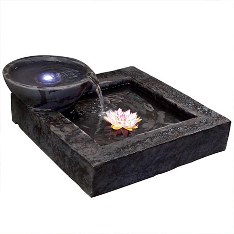 Fontaine Aqua carrée en béton fibré - 86 x 86 x 21 cm - gris foncé