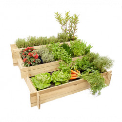 Carré potager Lipsi en pin imprégné sous pression 3 compartiments – 120 x 120 x 40 cm