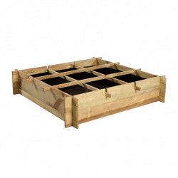 Carré potager Samos en pin imprégné sous pression avec compartiments – 90 x 90 x 20 cm