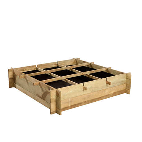 Carré potager Samos en pin imprégné sous pression avec compartiments – 90 x 90 x 20 cm