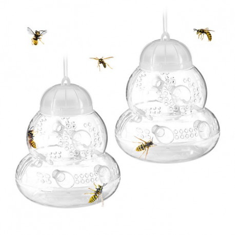 Lot de 2 pièges à guêpes à suspendre ou à poser - 15x13 cm - Cordon d’accroche 50 cm - Transparent Lot de 2 pièges à guêpes à suspendre ou à poser - 15x13 cm - Cordon d’accroche 50 cm - Transparent
