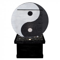 Fontaine Yin et Yang avec socle rectangulaire à poser en béton fibré – 70 x 30 x 120 cm – noir et blanc