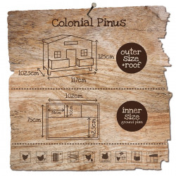 Poulailler Colonial en bois naturel  Capacité 4 poules  117 x 102,5 x 125 cm