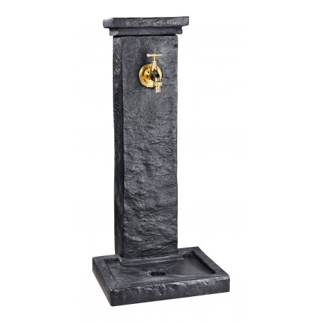 Fontaine de jardin borne aspect schiste en béton 39x31x82,5cm Ton anthracite