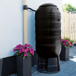 Récupérateur d'eau en tonneau avec pied Polyéthylène 210L vert noir Ø57x128,5cm