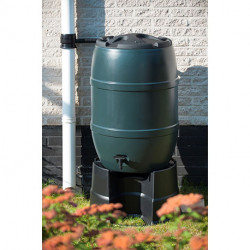 Récupérateur d'eau en tonneau avec pied Polyéthylène 210L vert noir Ø57x128,5cm