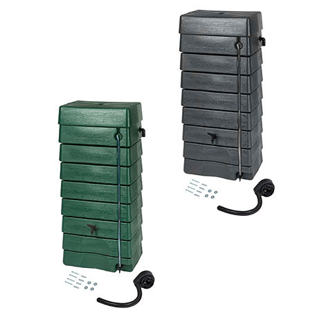 Kit Récupérateur d'Eau 276L Polyéthylène avec Robinets, Fixations et Connecteur - Anthracite ou Vert  - 60x40x135cm