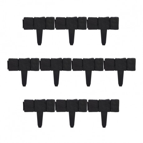 Lot de 10 bordures de jardin à emboîter aspect pierre en polypropylène – Longueur totale 2,5 m - 25 x 2 x 23 cm - noir Lot de 10 bordures de jardin à emboîter aspect pierre en polypropylène – Longueur totale 2,5 m - 25 x 2 x 23 cm - noir