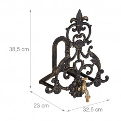 Support mural en fonte avec robinet pour tuyau d’arrosage– 32,5 x 23 x 38,5 cm 