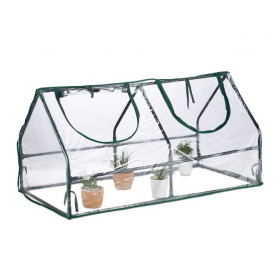 Serre de jardin avec 2 fenêtres PVC et fer – 120 x 60 x 60 cm – Transparent et Vert