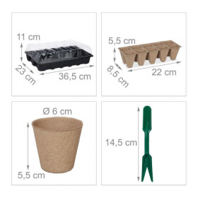 Kit complet de germination graines 131 pièces – Godets Biodégradables - 36,5 x 11 x 23 cm