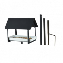 Mangeoire à oiseaux sur pique avec toit – 19,2 x 28,9 x 126 cm - Anthracite et blanc