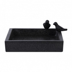 Bain d'oiseaux en terrazzo carré à poser - 31,7 x 31,7 x 12,4 cm – Noir moucheté