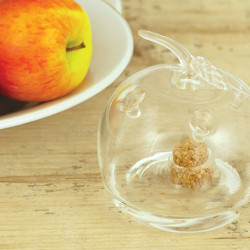 Attrape mouches des fruits en verre et bouchon en liège - 9,4 x 9,4 x 9,5 cm - Transparent