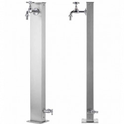 Fontaine de jardin en inox avec double robinets – 12 x 12 x 86 cm