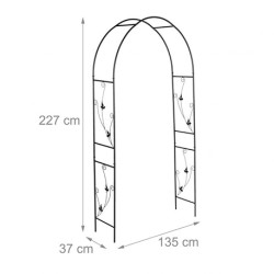 Arche de jardin pour plantes grimpantes en fer motif feuillage 135 x 37 x 227 cm - Noir