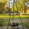 Brasero de jardin rond avec trépied et grille de cuisson en acier – 67,5 x 77 x 157 cm