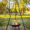 Brasero de jardin rond avec trépied et grille de cuisson en acier – 67,5 x 77 x 157 cm