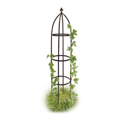 Treillis de jardin obélisque pour plantes grimpantes en métal – Ø35 cm x H.190 cm - Marron 