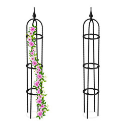 Lot de 2 treillis de jardin obélisque pour plantes grimpantes en acier – Ø15 x H.100 cm