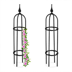 Lot de 2 treillis de jardin obélisque pour plantes grimpantes en acier – Ø70 x H.70 cm