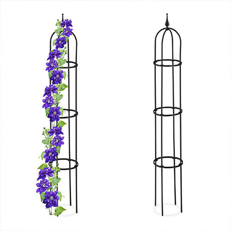 Lot de 2 treillis de jardin obélisque pour plantes grimpantes en acier – Ø20 x H.130 cm