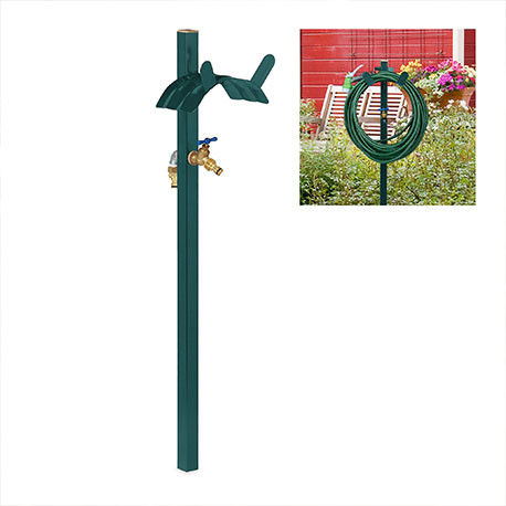 Colonne à eau de jardin avec support de tuyau d’arrosage en acier – 25 x 18 x 107,5 cm - Vert