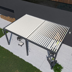 Pergola bioclimatique adossée en alu Anthracite/Blanc – 4 x 6 m - 24 m² - Ombréa