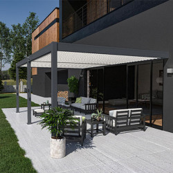 Pergola bioclimatique adossée en alu Anthracite/Blanc – 4 x 6 m - 24 m² - Ombréa