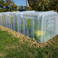 Lot de 3 mini serres tunnel de forçage Modul’o 79 x 59 x 50 cm – 1 jeu de 2 embouts - 1 Lot de 10 piquets d’ancrage