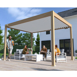 Pergola bioclimatique autoportante en alu bois naturel/Blanc – 3 x 4 m – 12 m² - Ombréa